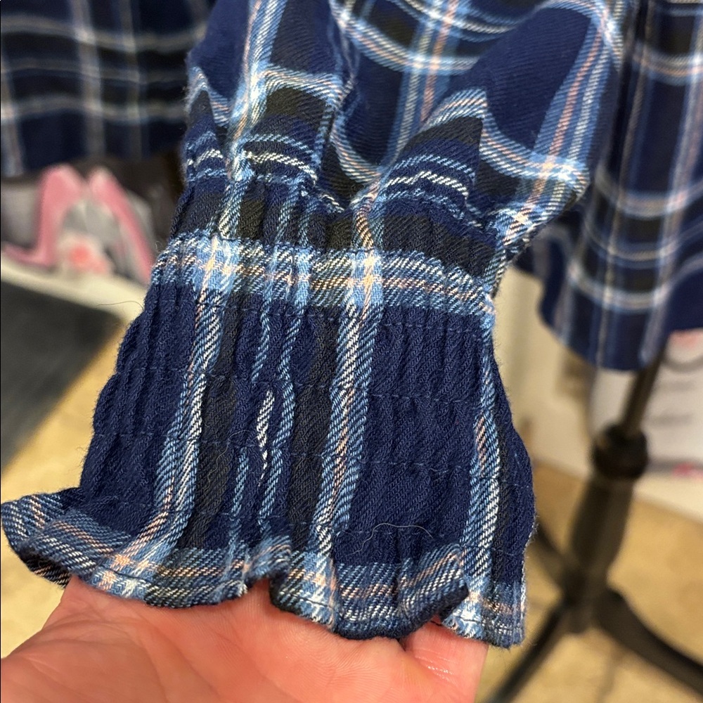 NWT Counterparts Navy Plaid Peasant Blouse - Picture 2 of 6